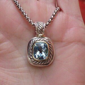 Retired David Yurman Albion Blue Topaz Enhancer Pendant w/Chain - 14K/925